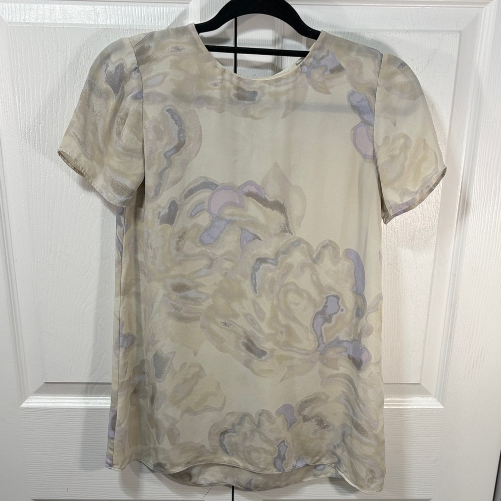 Aritzia Wilfred 100% silk Floral Short-Sleeve Blouse | Sheer Minimalist Top - Picture 3 of 8